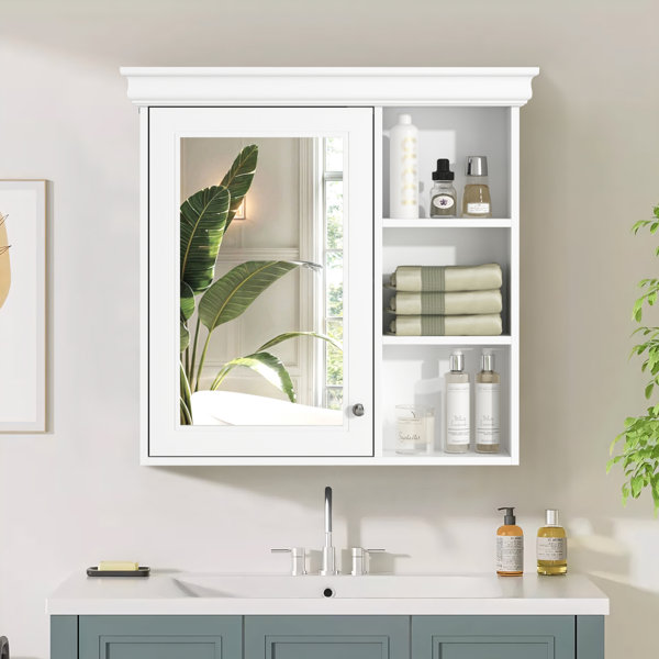 Winston Porter Modern Wall Mounted White Bathroom Storage Mirror ...